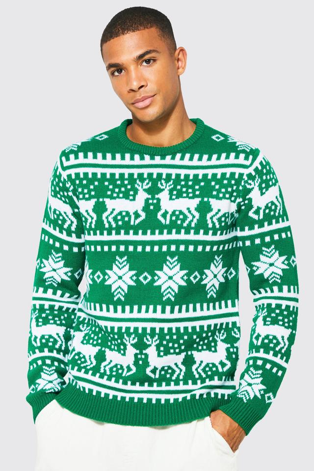 Reindeer Fairisle Christmas Sweater | boohooMAN USA Product Image