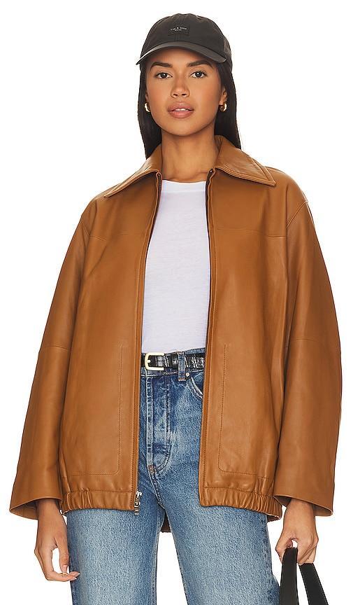 BLOUSON BOMBER EN CUIR OVERSIZED Product Image