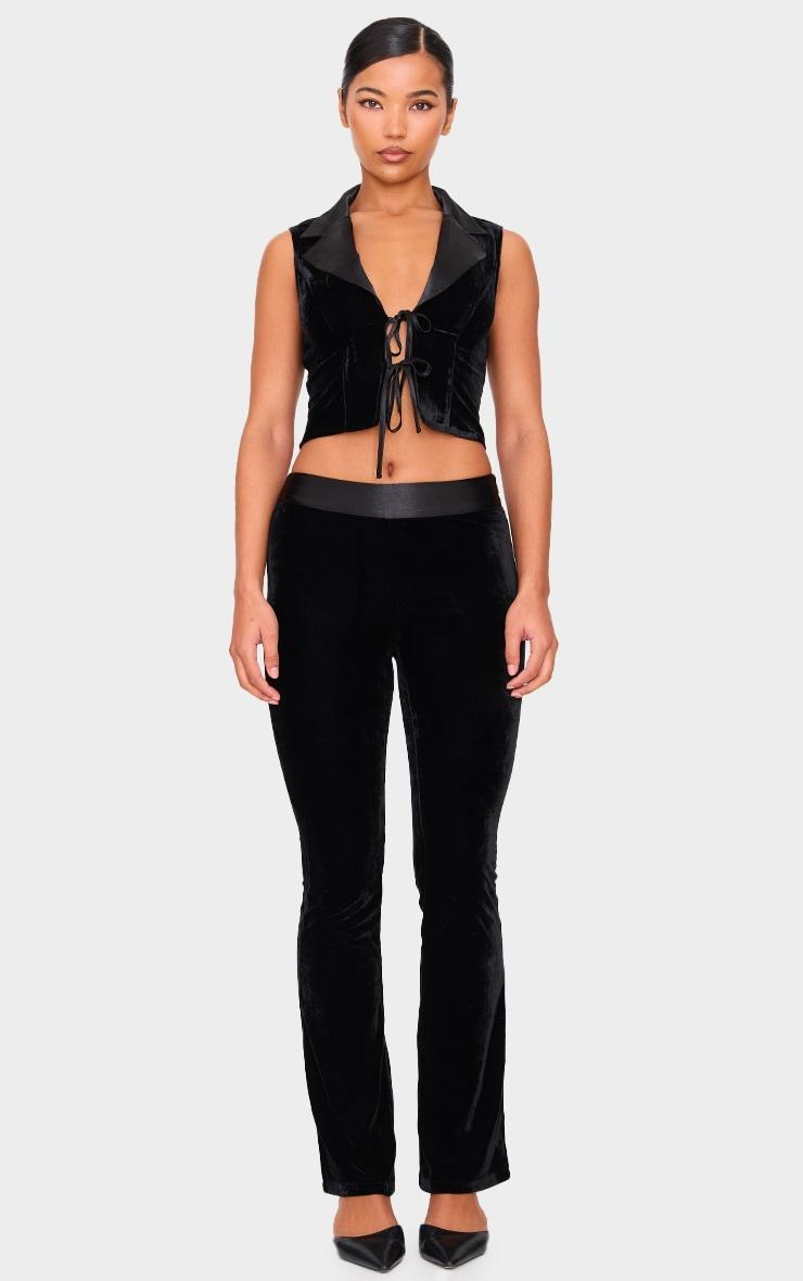 Black Velvet Satin Waistband Skinny Flare Pants Product Image