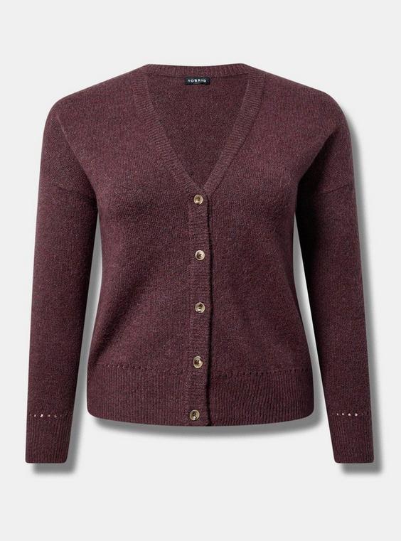 Vegan Cashmere Cardigan V-Neck Drop Shoulder Sweater Product Image