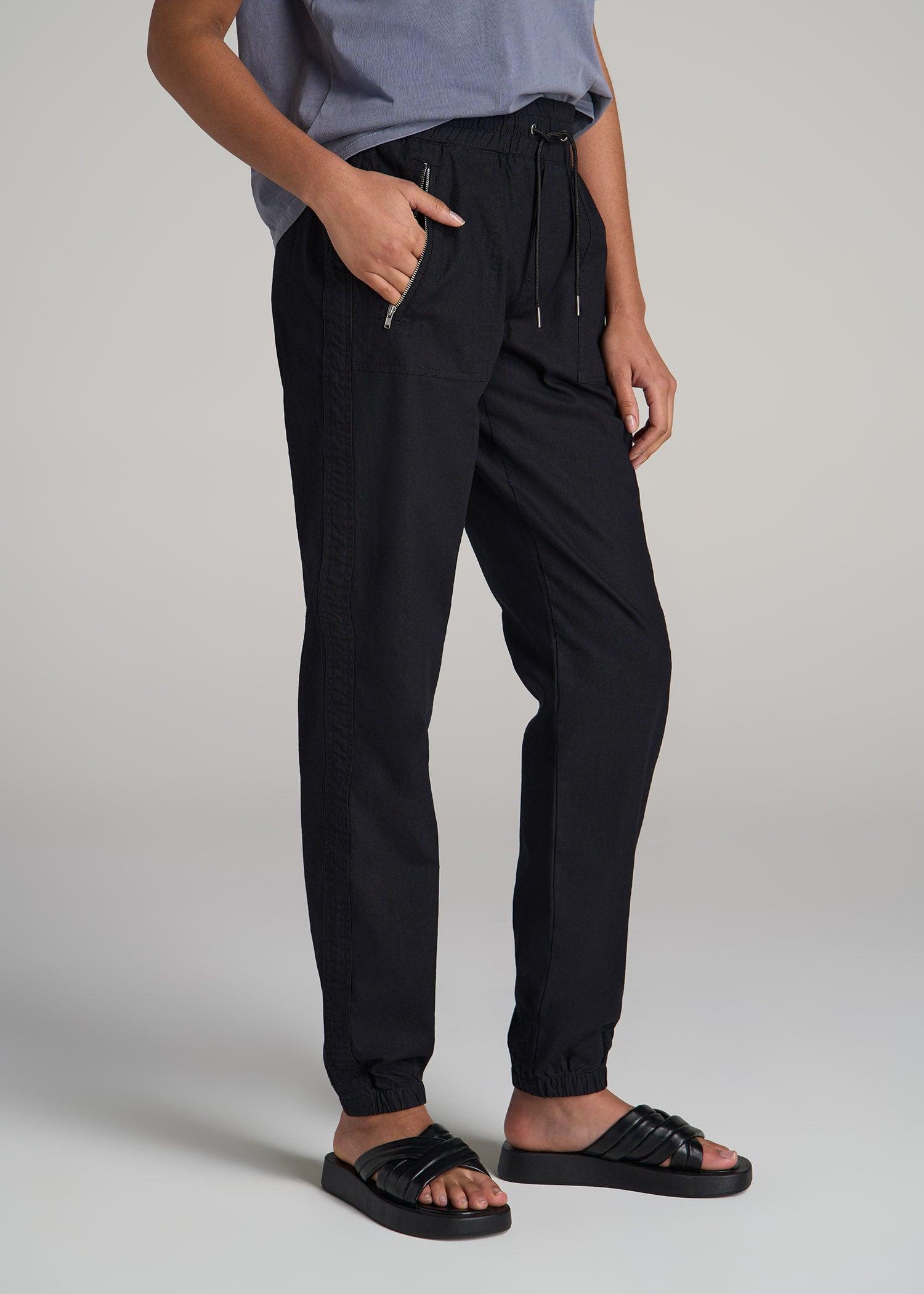 Pull-On Linen Joggers for Tall Women in Black Product Image