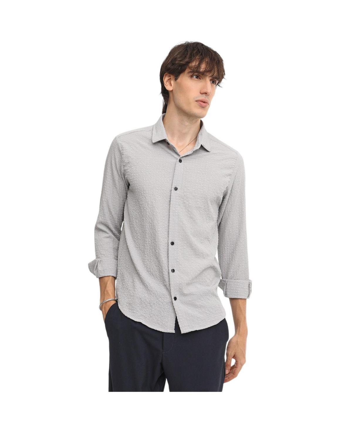 Campus Sutra Mens Ash Grey Cubic-Seersucker Shirt Product Image