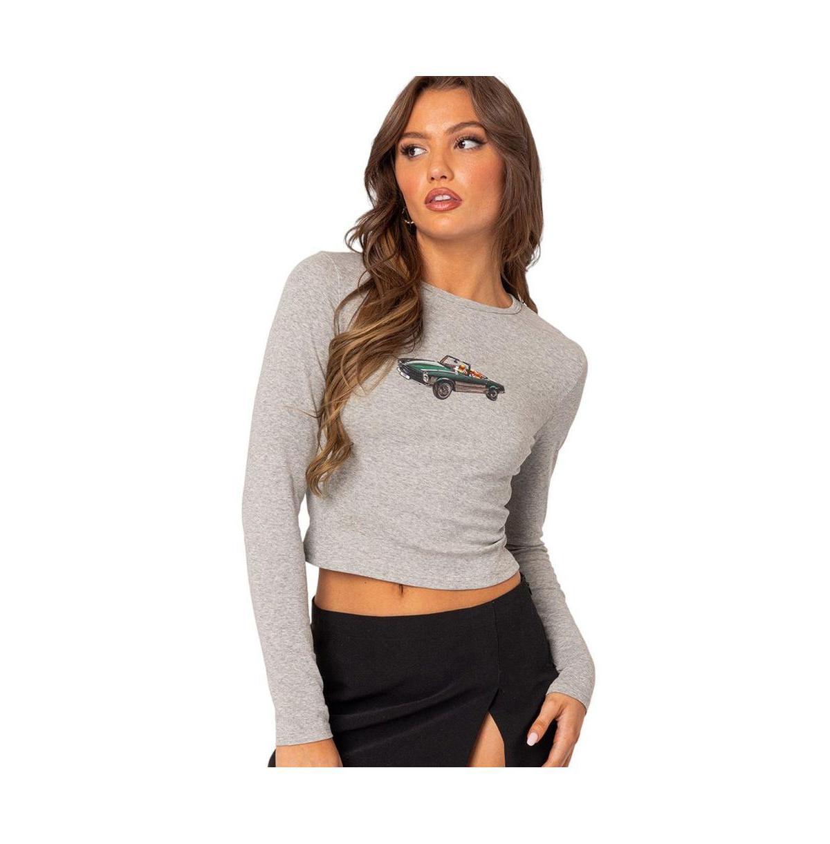 EDIKTED Sweet Ride Long Sleeve Crop Top Product Image