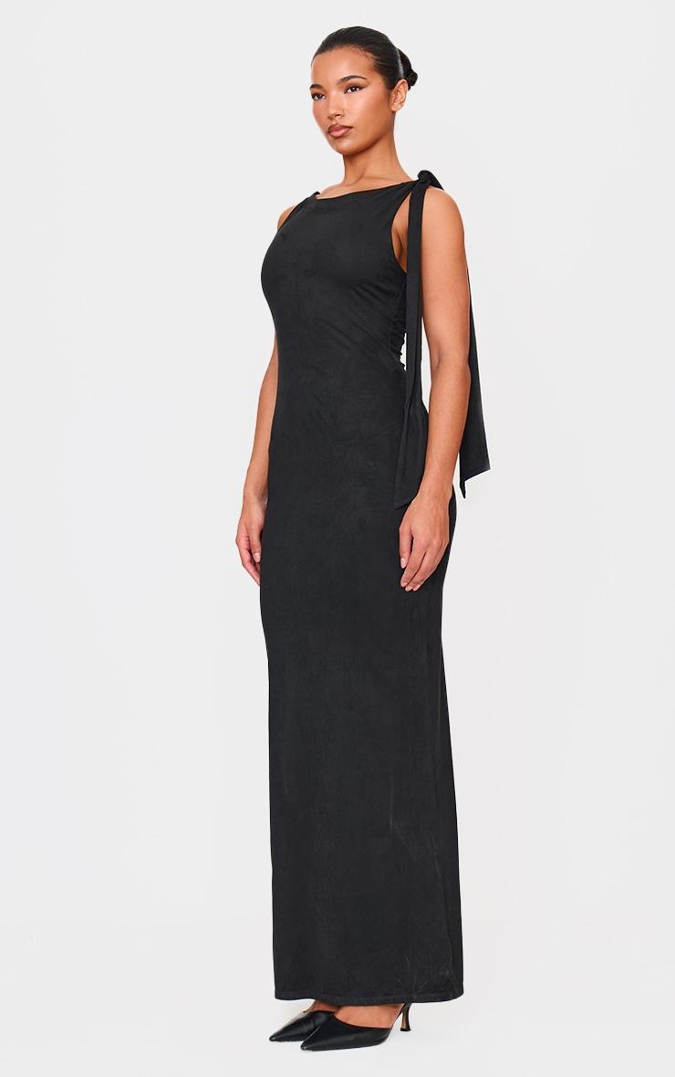 Black Faux Suede Knot Drape Maxi Dress Product Image