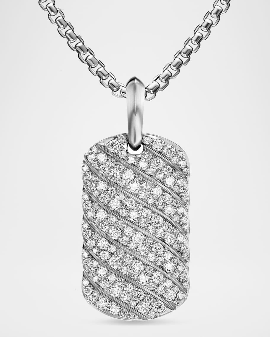 David Yurman Mens Sculpted Cable Tag in Sterling Silver with Diamonds, 35mm Product Image