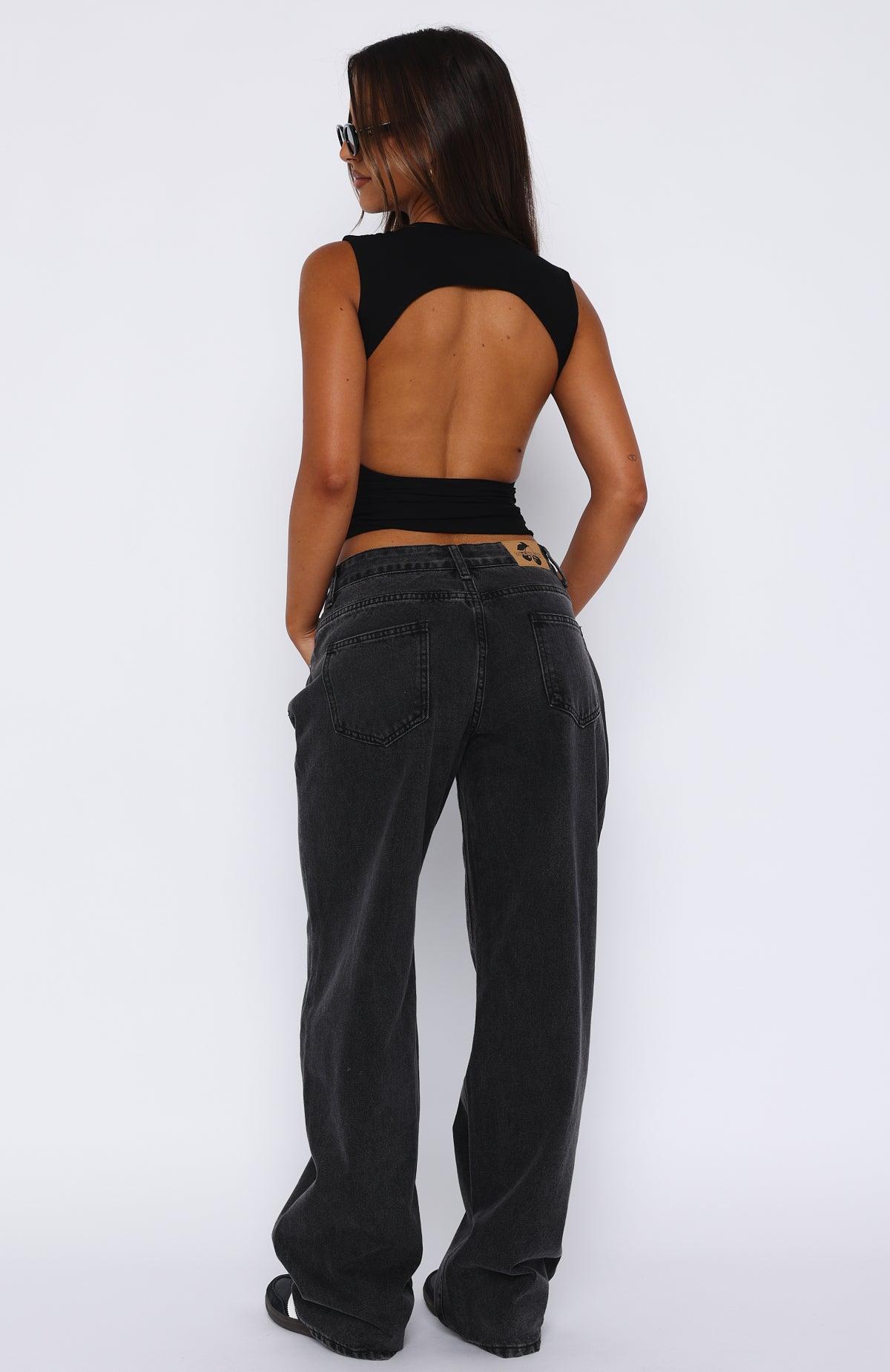 Bring The Style Low Rise Wide Leg Jeans Black Acid Wash Product Image