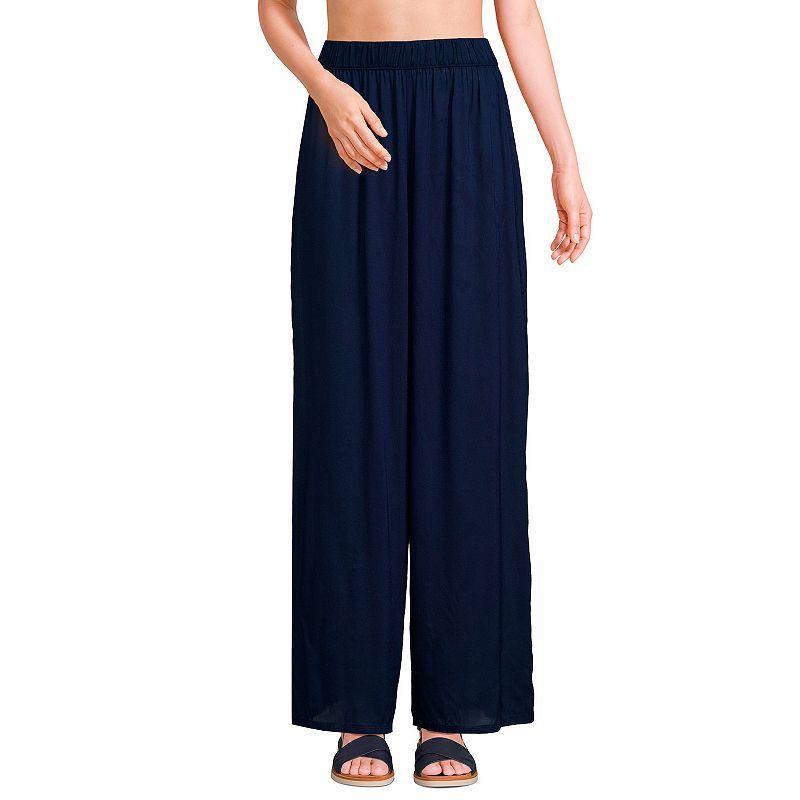 Womens Lands End Sheer Oversized Swim Cover-up Pants Deep Blue Product Image