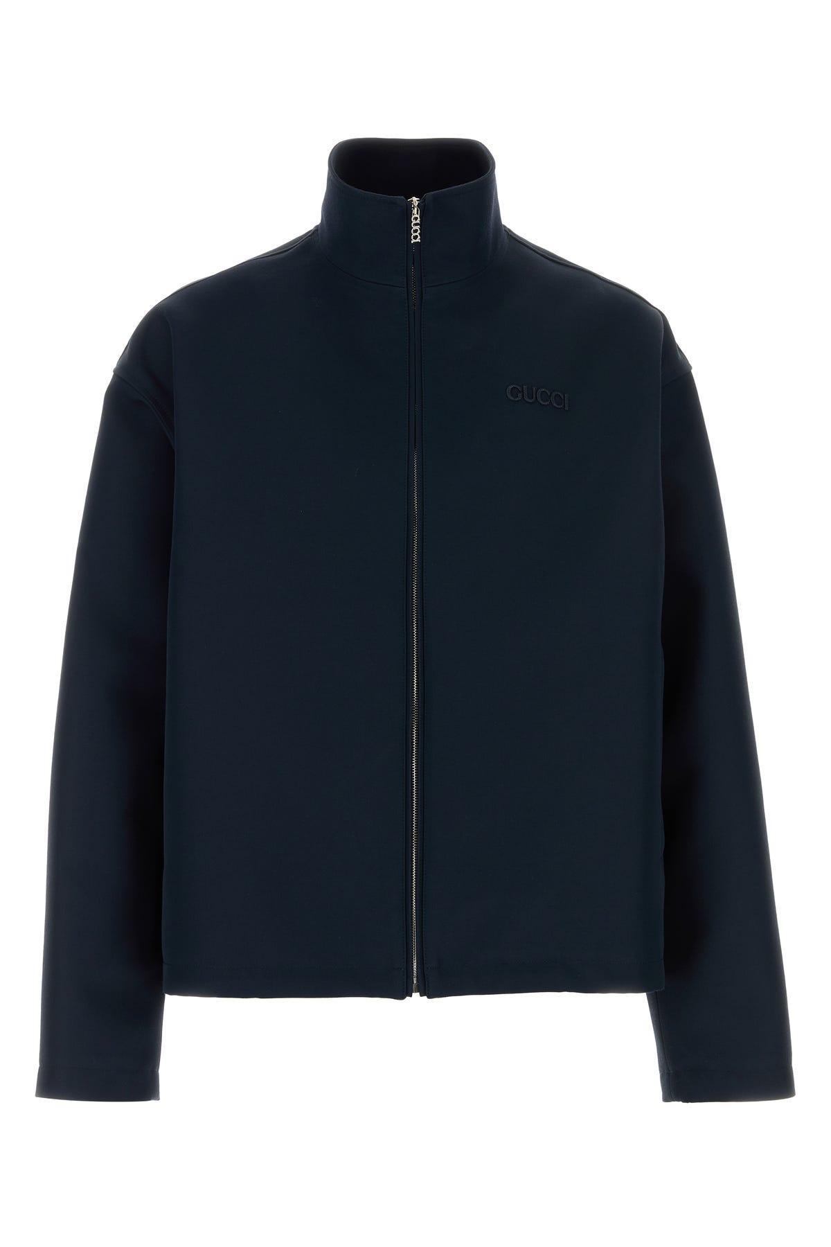 GUCCI Embroidered-logo Jacket In Blue Product Image