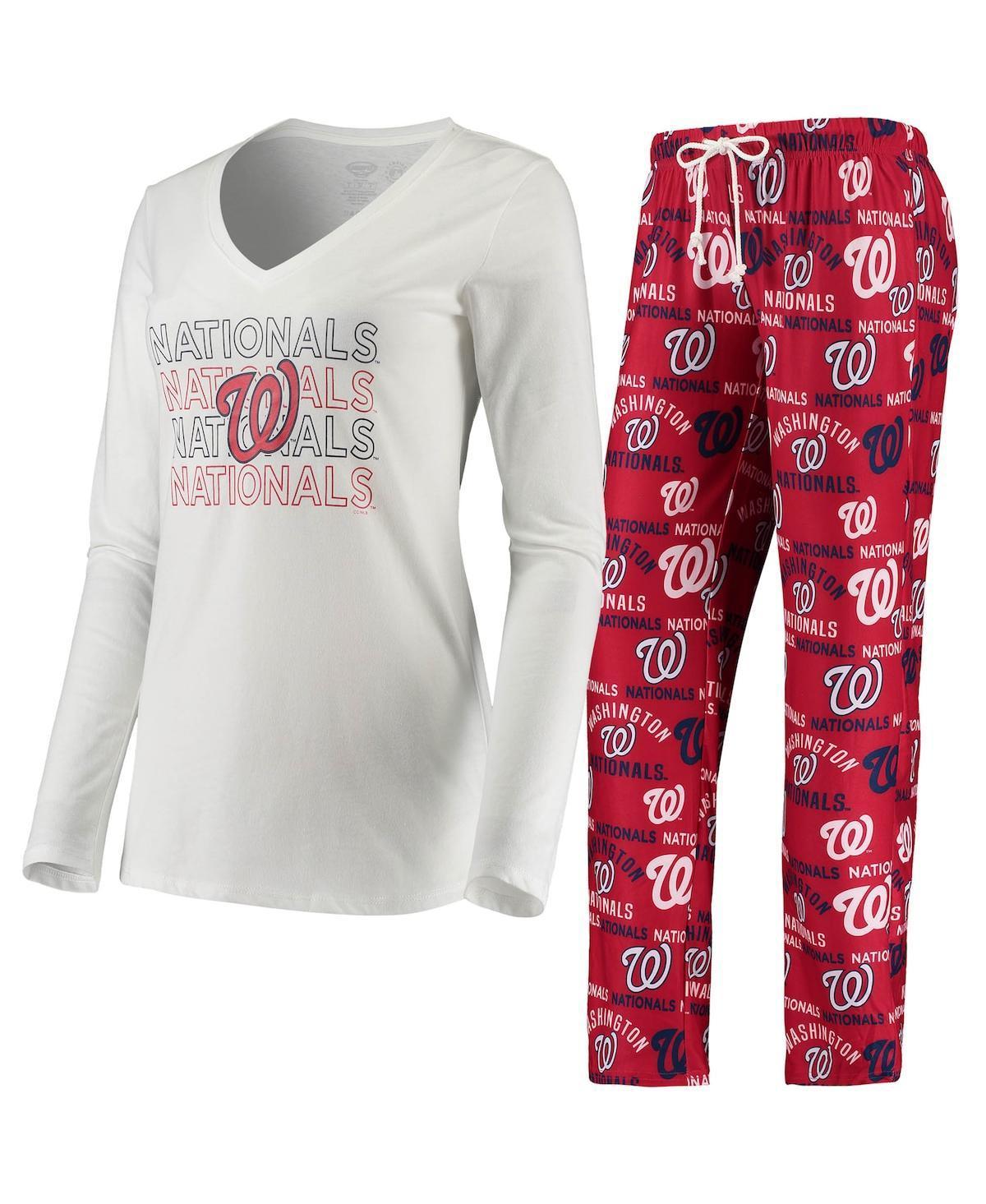 Womens Concepts Sport /Red Washington Nationals Flagship Long Sleeve V-Neck T-Shirt & Pants Sleep Set Product Image