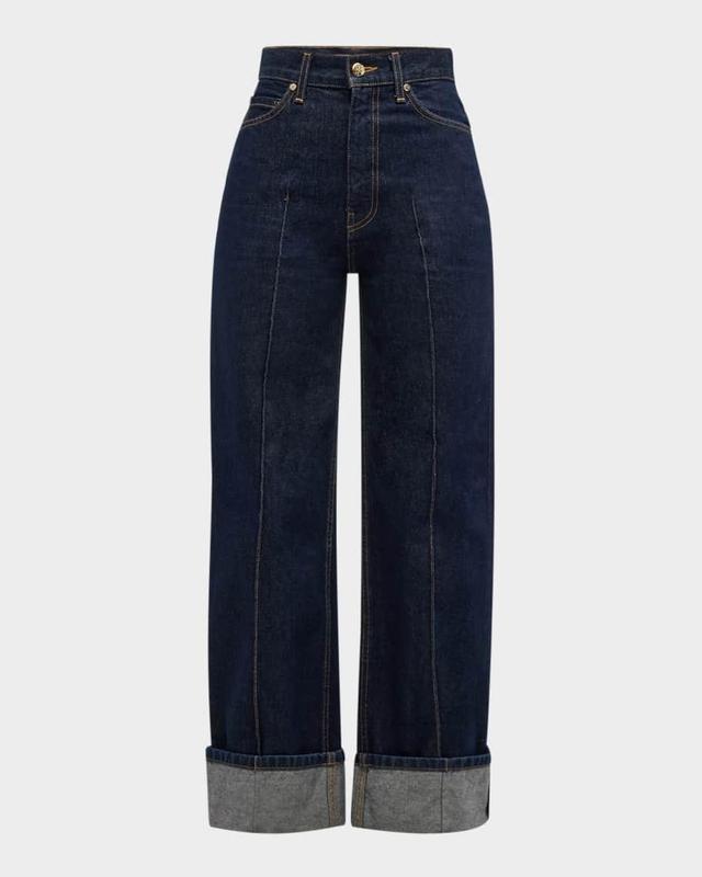 The Genevieve Topstitched Wide-Leg Denim Jeans Product Image