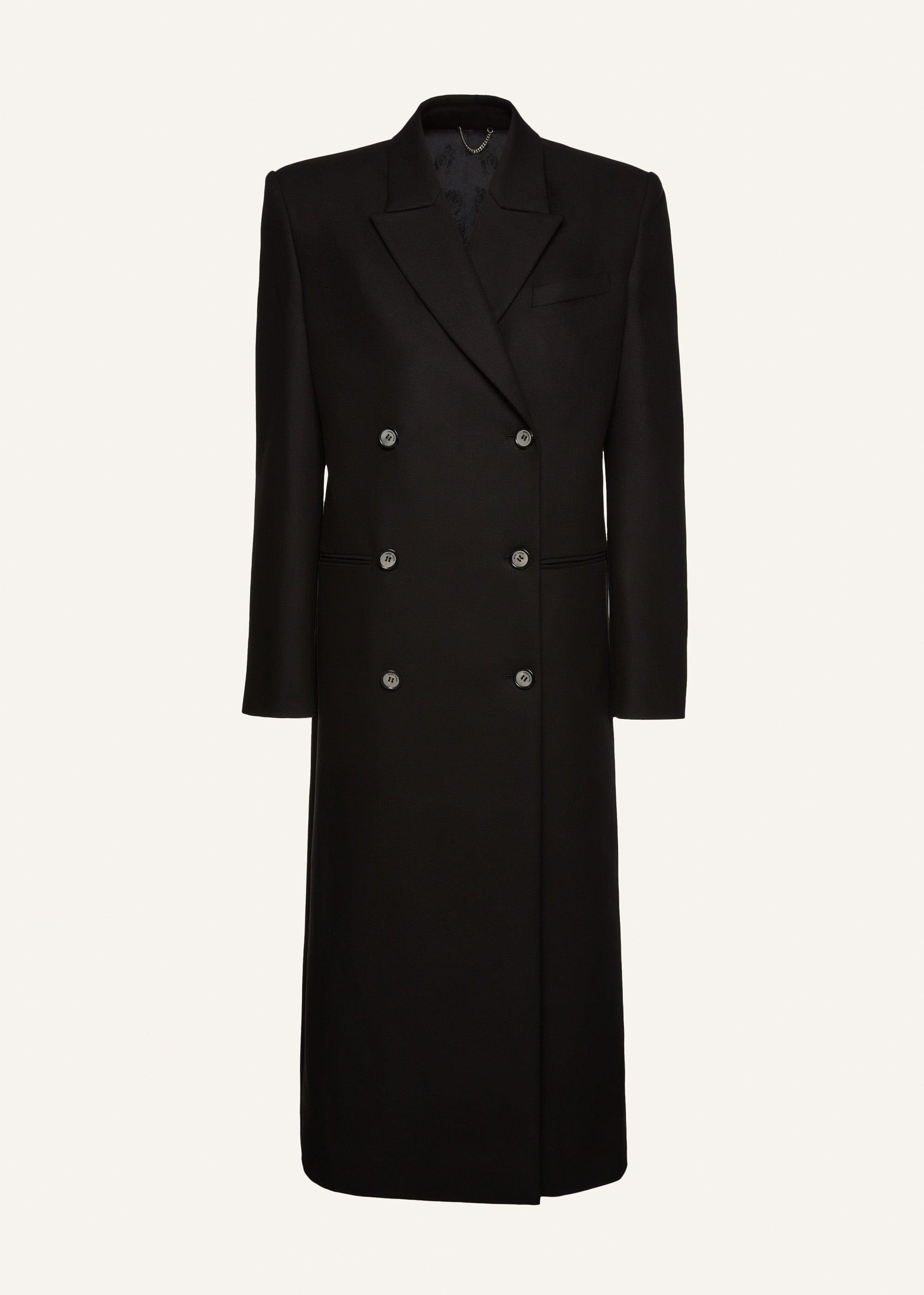 Long classic wool coat in black Product Image