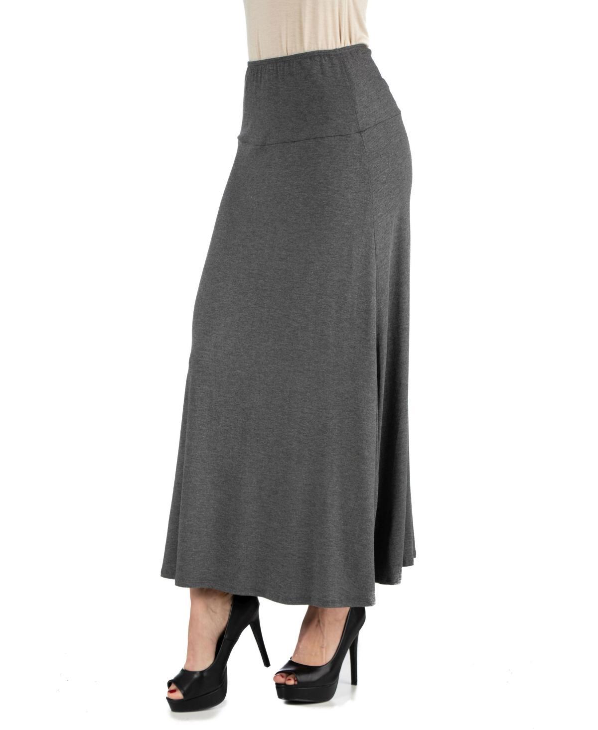 24Seven Comfort Apparel Women Elastic Waist Solid Color Maxi Skirt Product Image