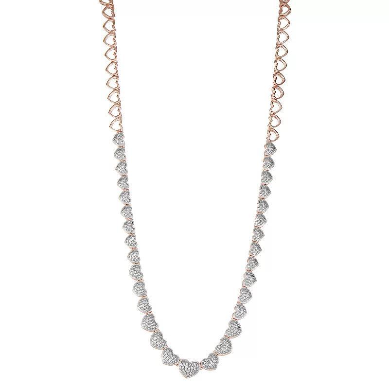 14K Rose Gold over Sterling Silver 1/10 Carat T.W. Diamond Hearts Necklace, Womens Pink Tone Product Image