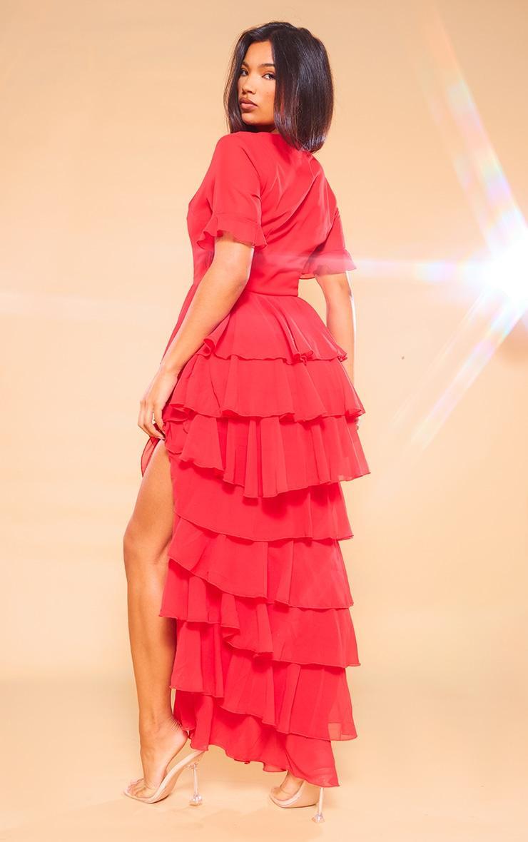 Red Chiffon Ruffle Layer Maxi Dress Product Image