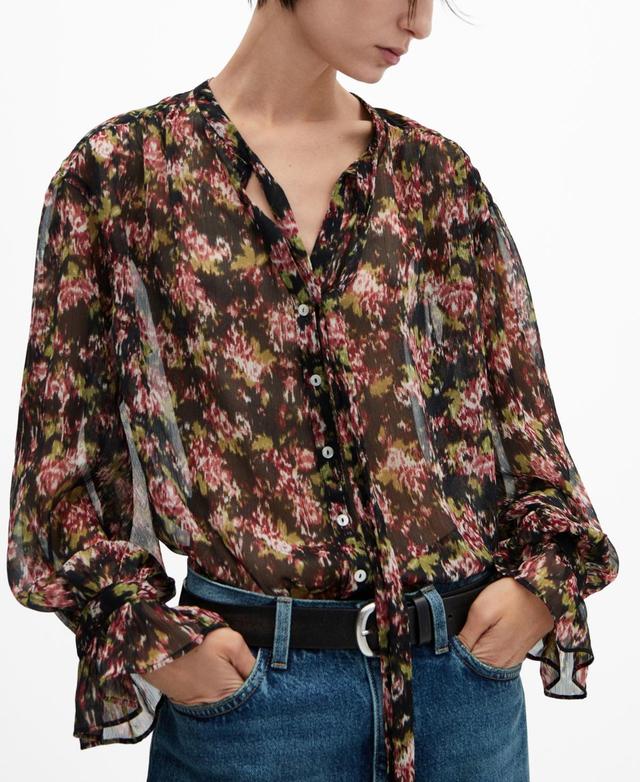 MANGO Abstract Floral Print Bow Neck Top Product Image