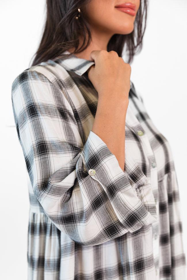 Let's Find Out Black And White Plaid Button Down Dress Product Image