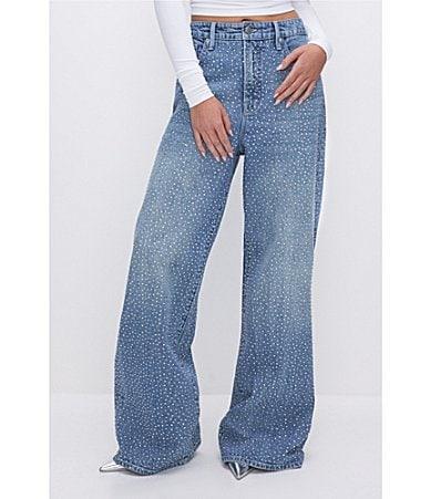 Good American Good Ease Relaxed Rhinestone Embellished Wide Leg Jean Product Image