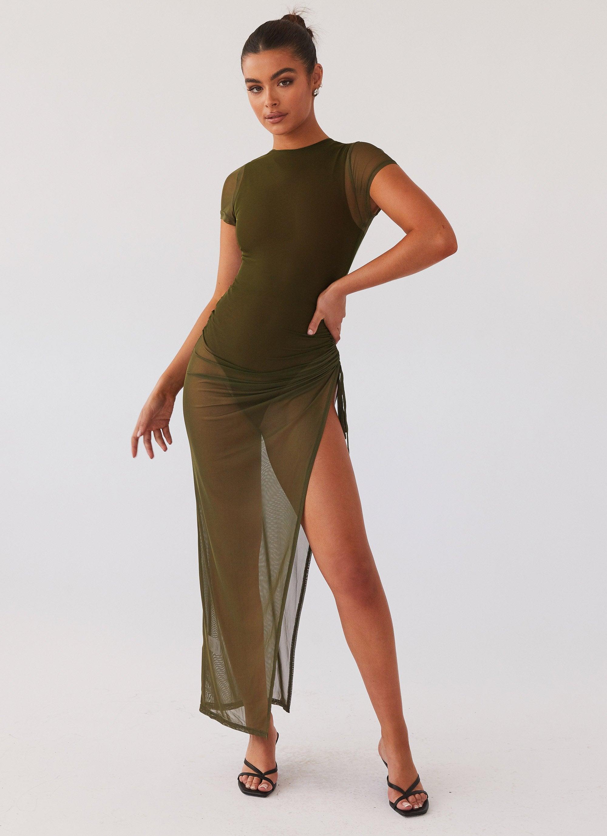 Mystery Lady Mesh Maxi Dress - Olivine Product Image