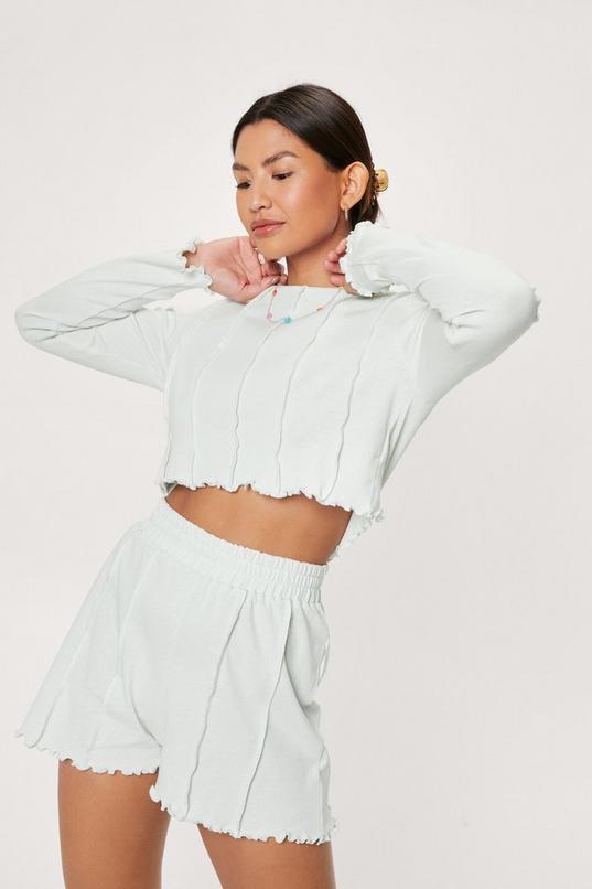 Ruffle Seam Detail Pajama Top and Shorts Set Product Image