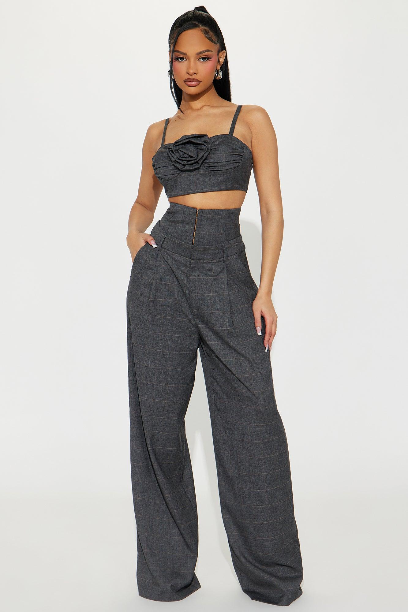 Know The Feeling Pinstripe Pant Set - Grey/combo product image