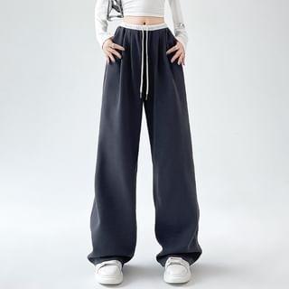 Drawstring Waist Plain Wide Leg Pants (Various Designs) Product Image