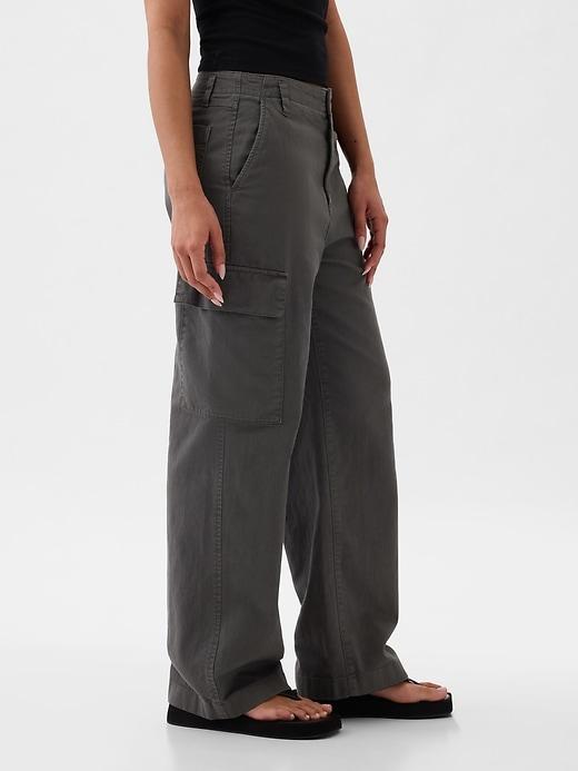 Mid Rise Loose Khaki Cargo Pants Product Image