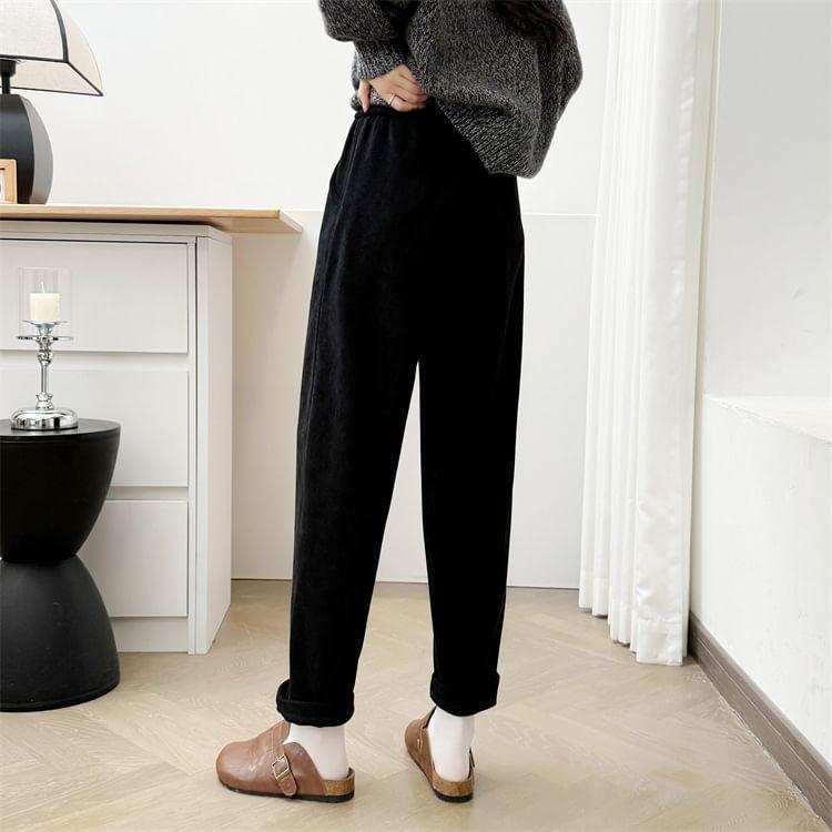 Plus Size Elastic Waist Plain Tapered Pants Product Image