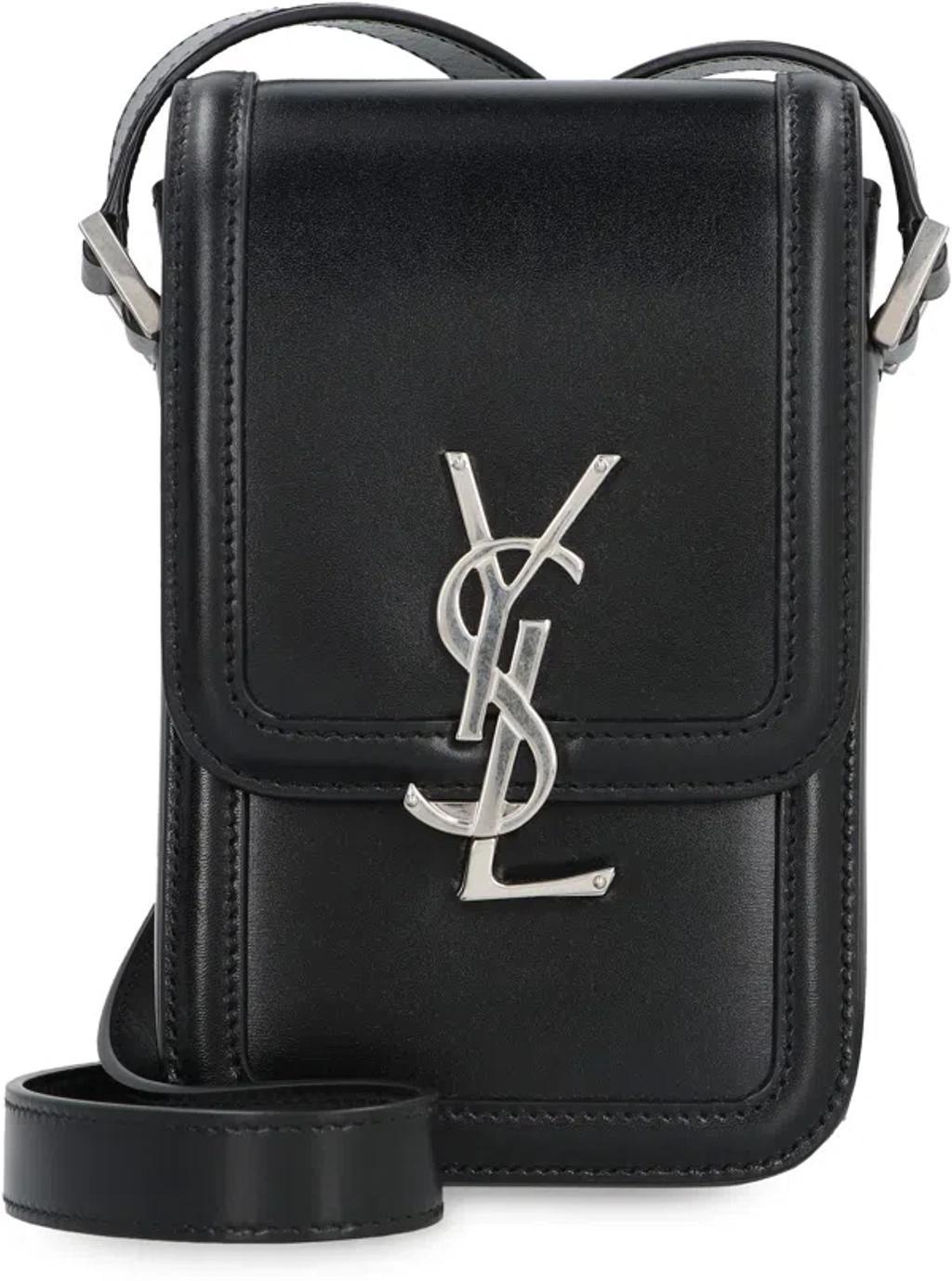 Black Leather Mini Crossbody Handbag For Men Product Image