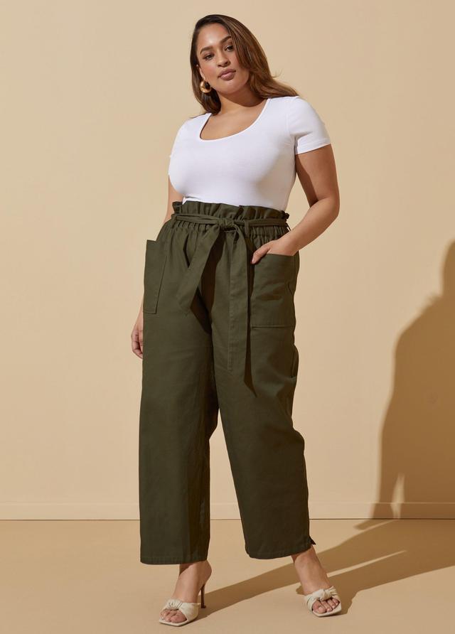 Plus Size High Rise Cotton Paperbag Pants Ashley Stewart Product Image