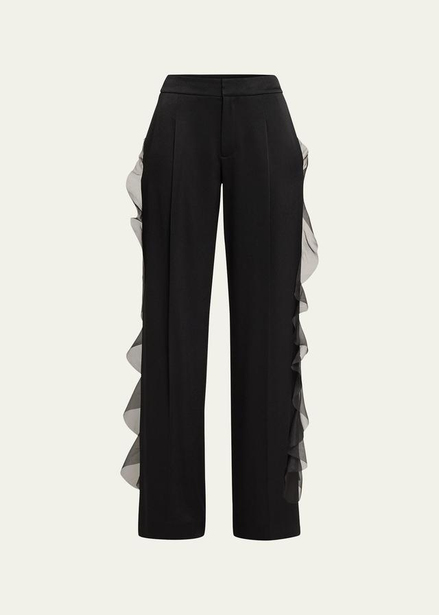 Womens Ruffle-Trimmed Satin Wide-Leg Pants Product Image