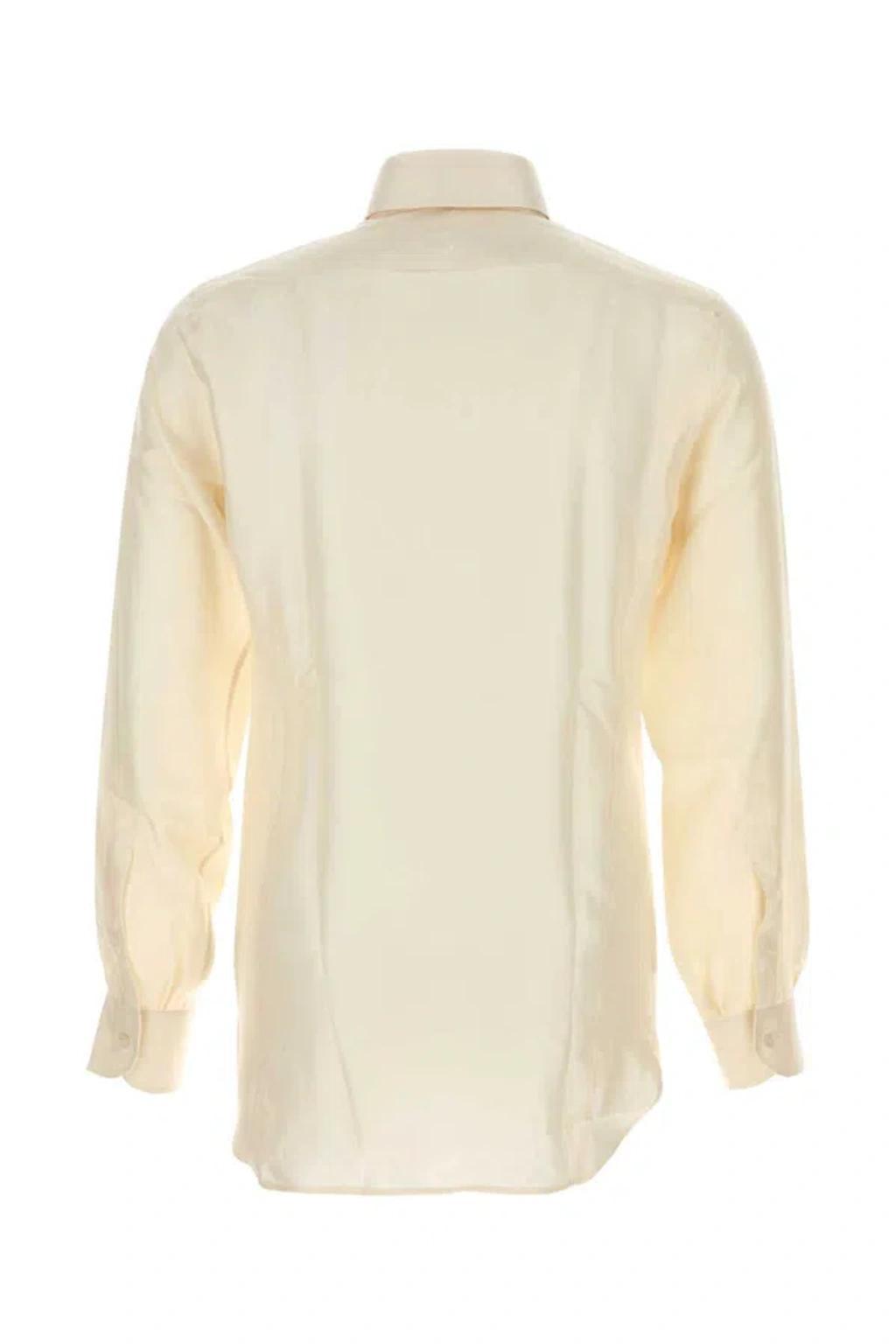 TOM FORD Silk Long Sleeve Button-up Shirt For Men In White Product Image