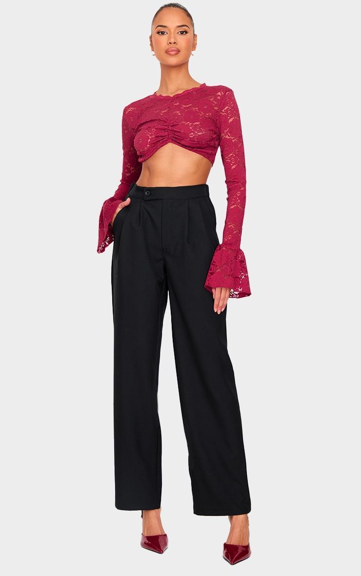  Burgundy Lace Extreme Crop Long Sleeved Top Product Image