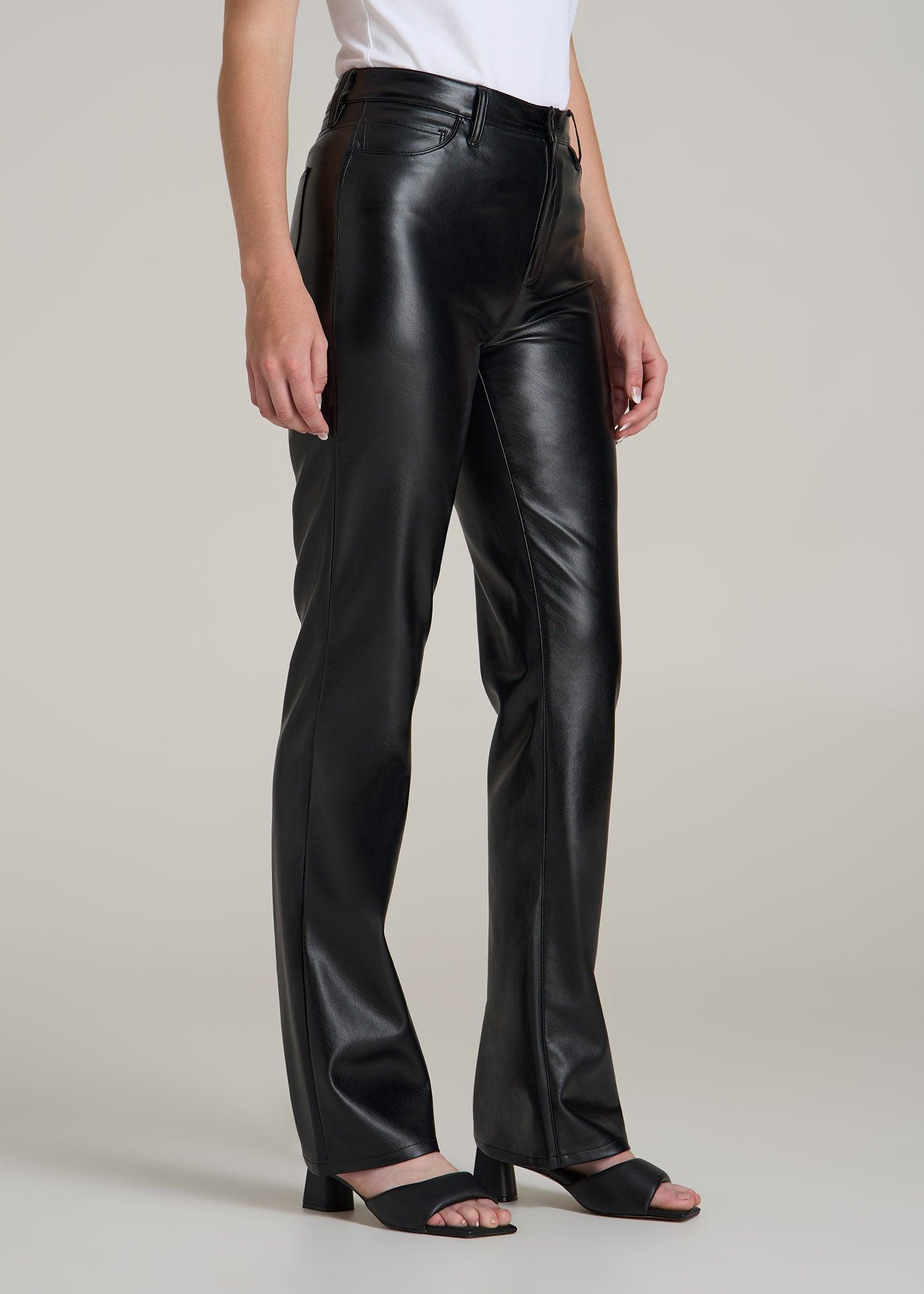 Faux Leather Straight Leg Pants for Tall Women in Black Product Image