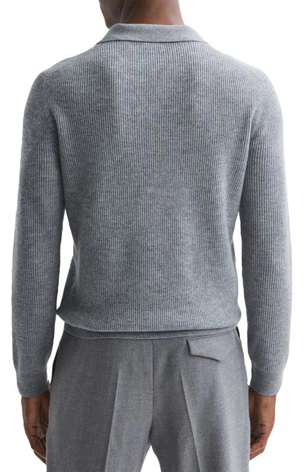 REISS Mens Soft Grey Melan Malik Open-collar Regular-fit Wool Jumper Product Image