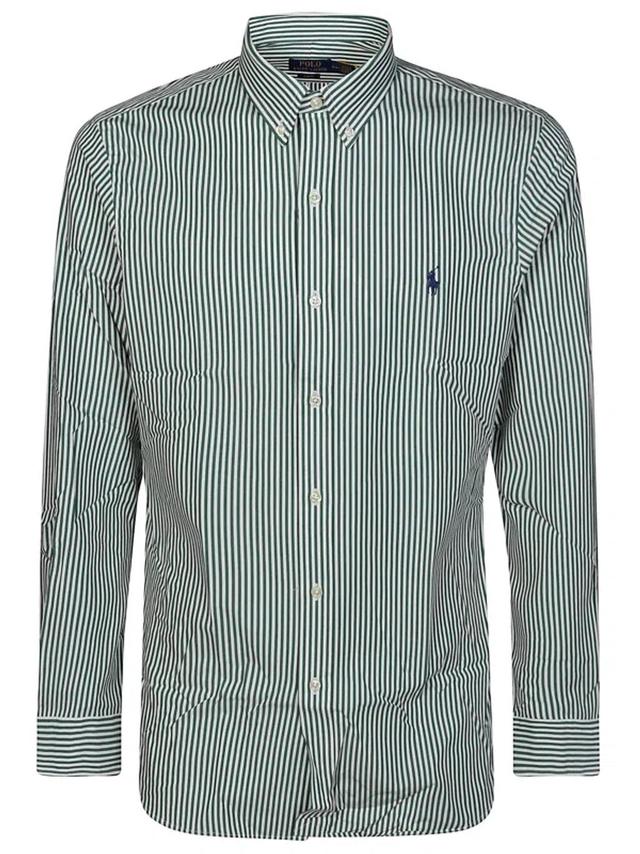 Cotton Stretch Poplin Stripe Classic Fit Button Down Shirt In Green Product Image