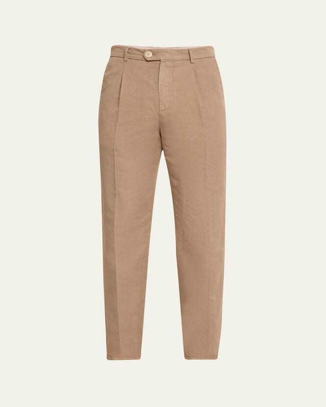 Mens Slim Fit Cotton-Linen Pleated Pants Product Image