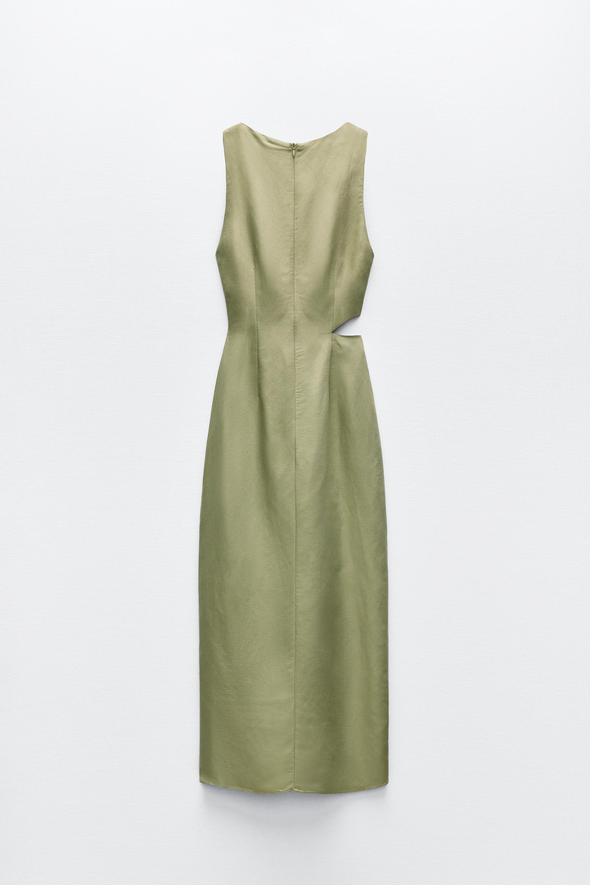 LINEN BLEND CUT OUT MIDI DRESS Product Image