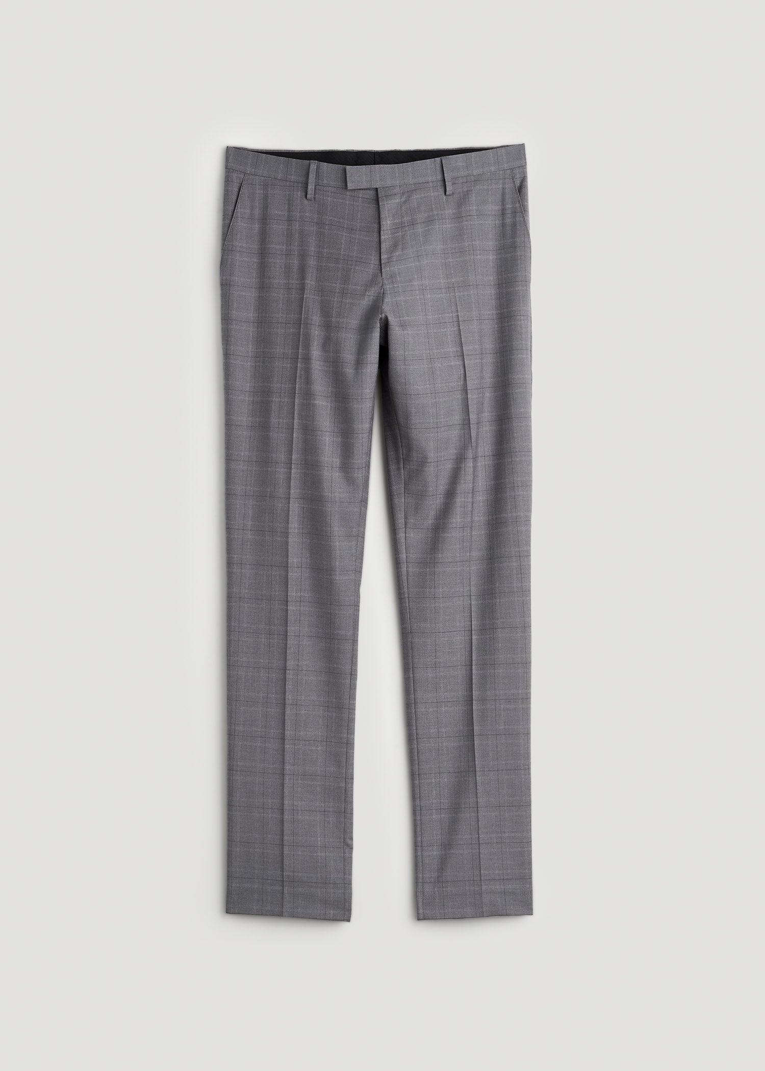 Suit Trousers for Tall Men in Light Grey Plaid Product Image