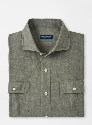 Peter Millar Mens Florian Linen Sport Shirt | Color: Sage Fog | Size: XL Product Image