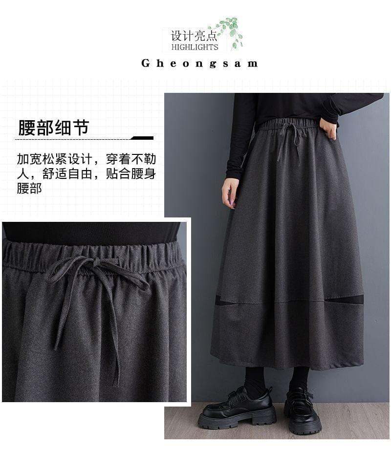 Drawstring Waist Two Tone Midi A-Line Skirt Product Image