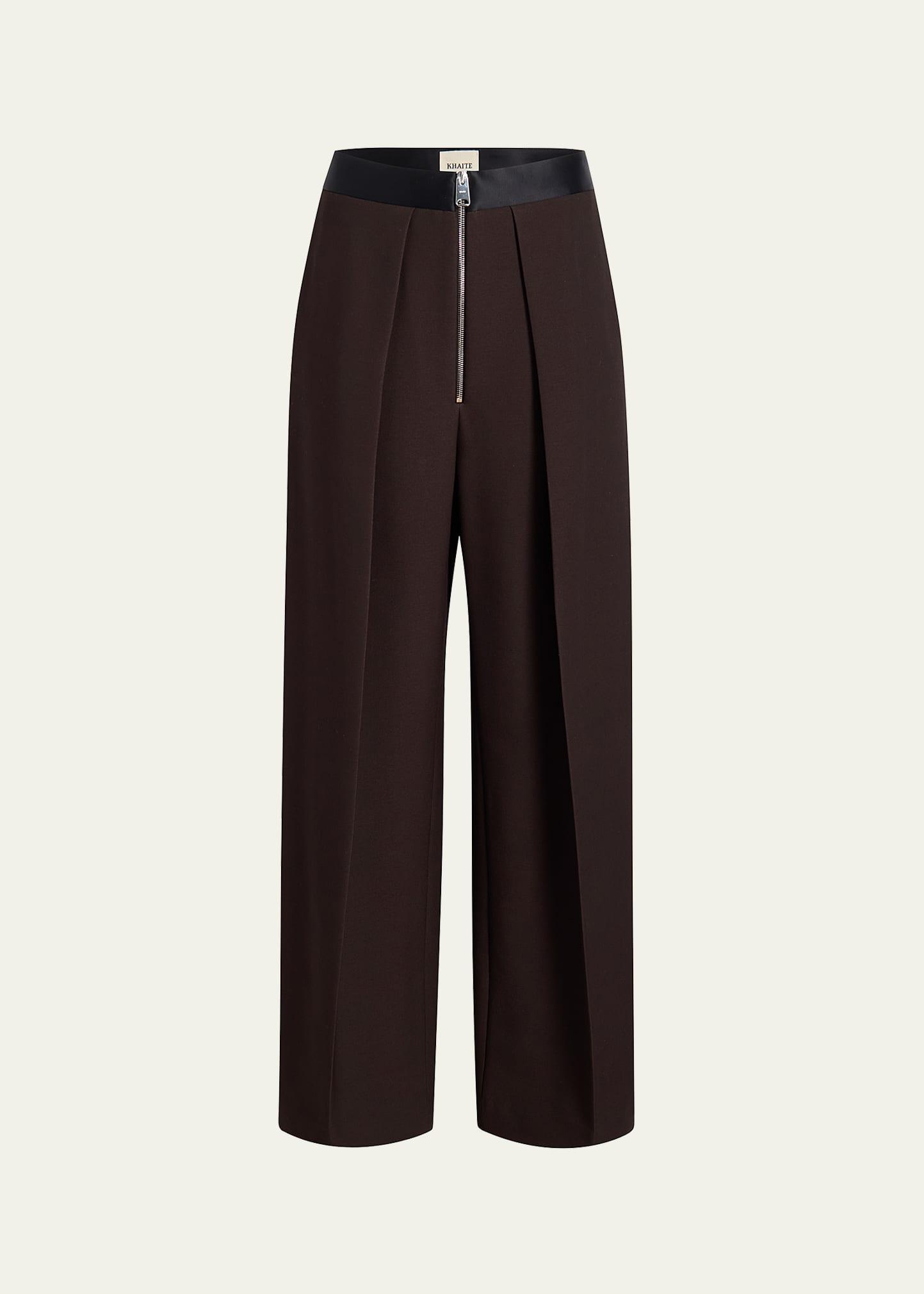 KHAITE Marine Pleated Wide-leg Pants With Zipper Front In Black Product Image