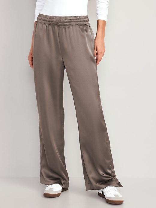 Mid-Rise Wide-Leg Satin Track Pants Product Image