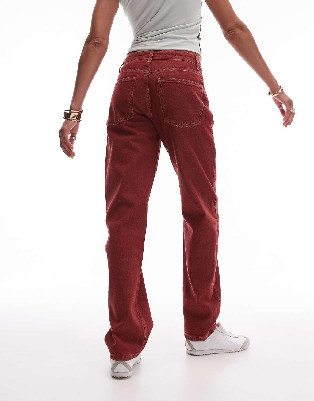 Topshop mid rise Runway jeans in red  Product Image