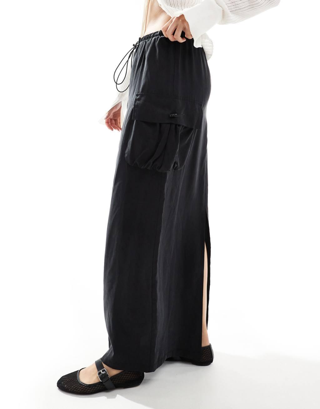 ASOS DESIGN cargo maxi skirt in black Product Image