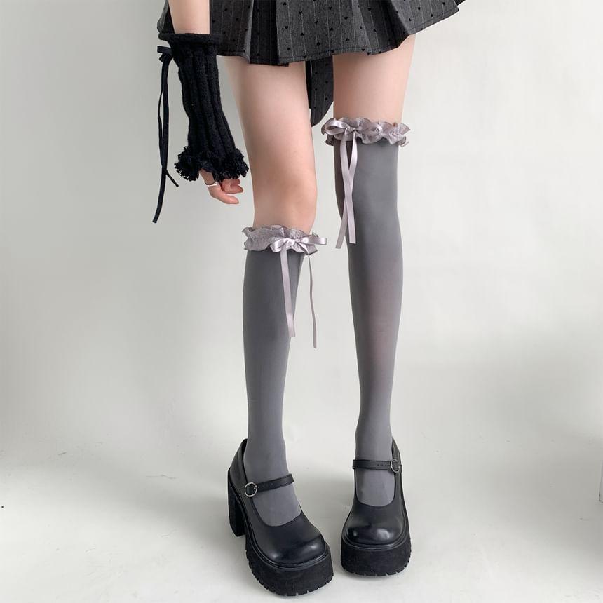 Bow Frill Trim Over-The-Knee Socks Product Image