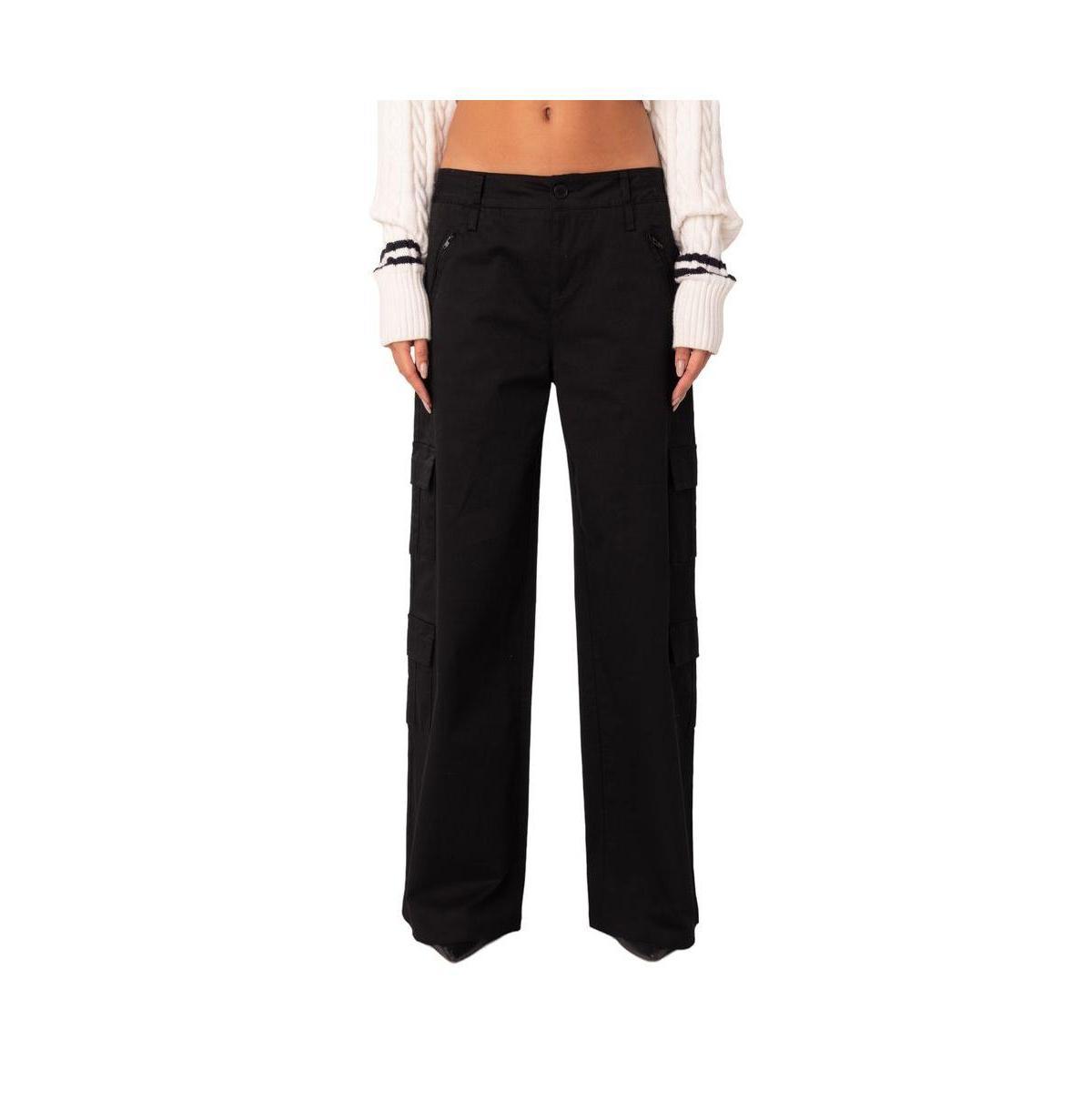 EDIKTED Zaria Stretch Cotton Cargo Pants in Black at Nordstrom, Size X-Large Product Image