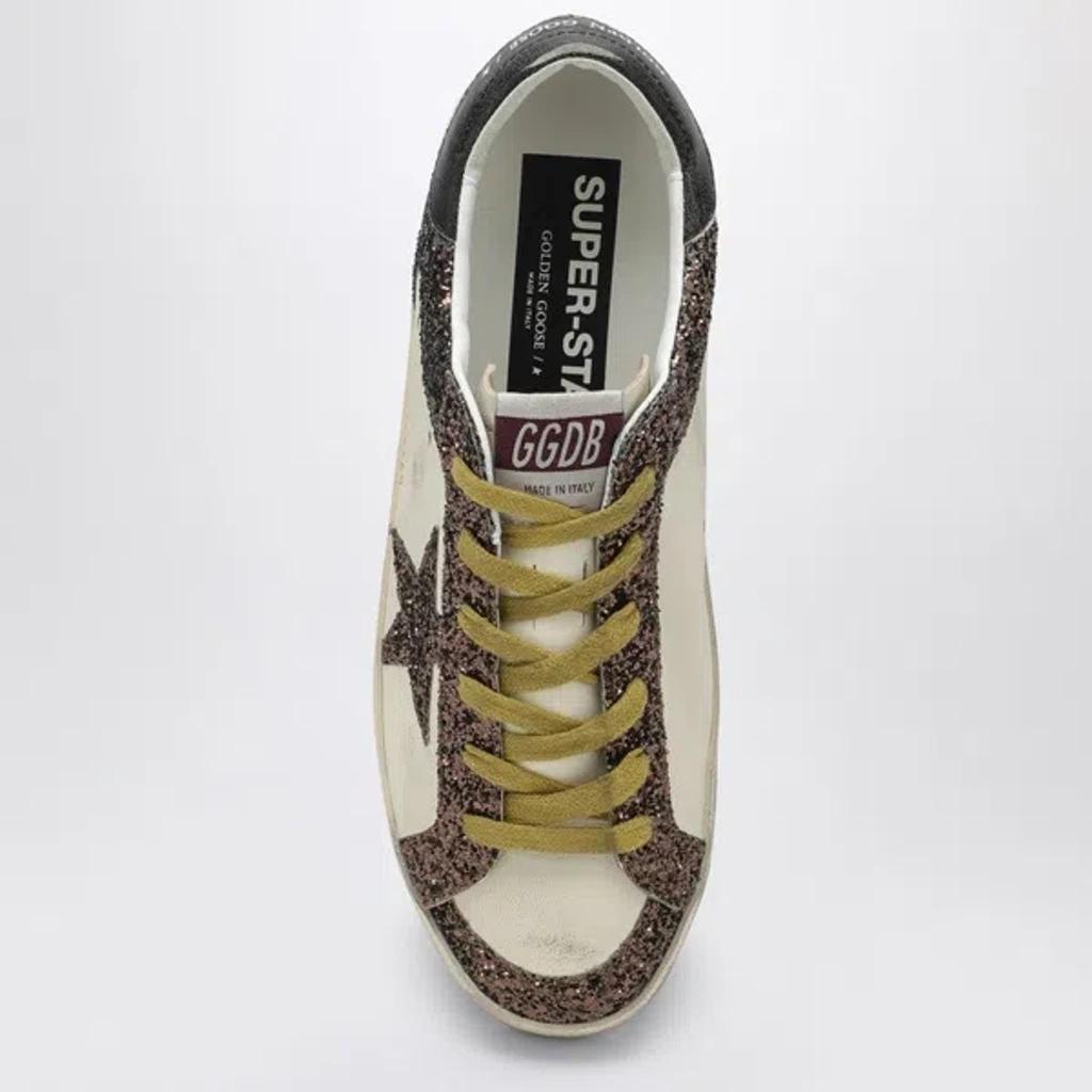 GOLDEN GOOSE Super-star White/brown Sneakers With Glitter Product Image