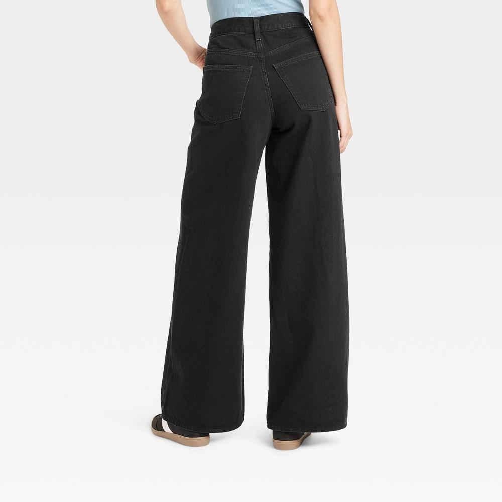 Womens Mid-Rise Super Wide Leg Jeans - Universal Thread Black 2 Product Image