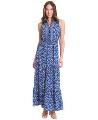 Petite Floral-Print Ruffle-Collar Maxi Dress Product Image