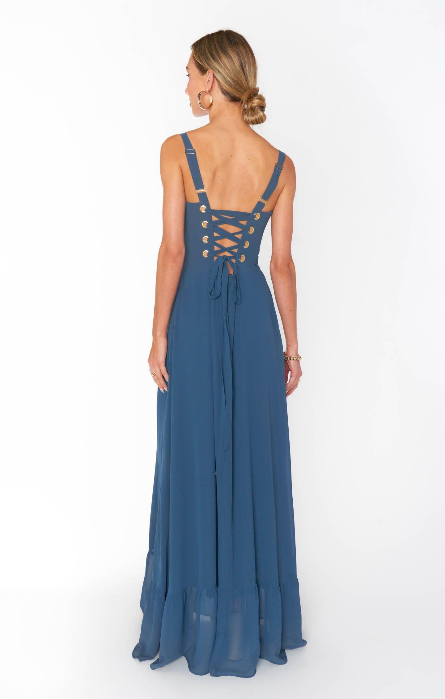 Clarissa Corset Dress ~ Slate Blue Chiffon Product Image